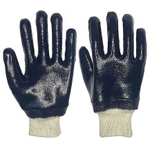 Péporne d&#39;huile Cotton Jersey Liner bleu nitrile Gants de travail enduit complet Gants de revêtement en nitrile en tricot élastique